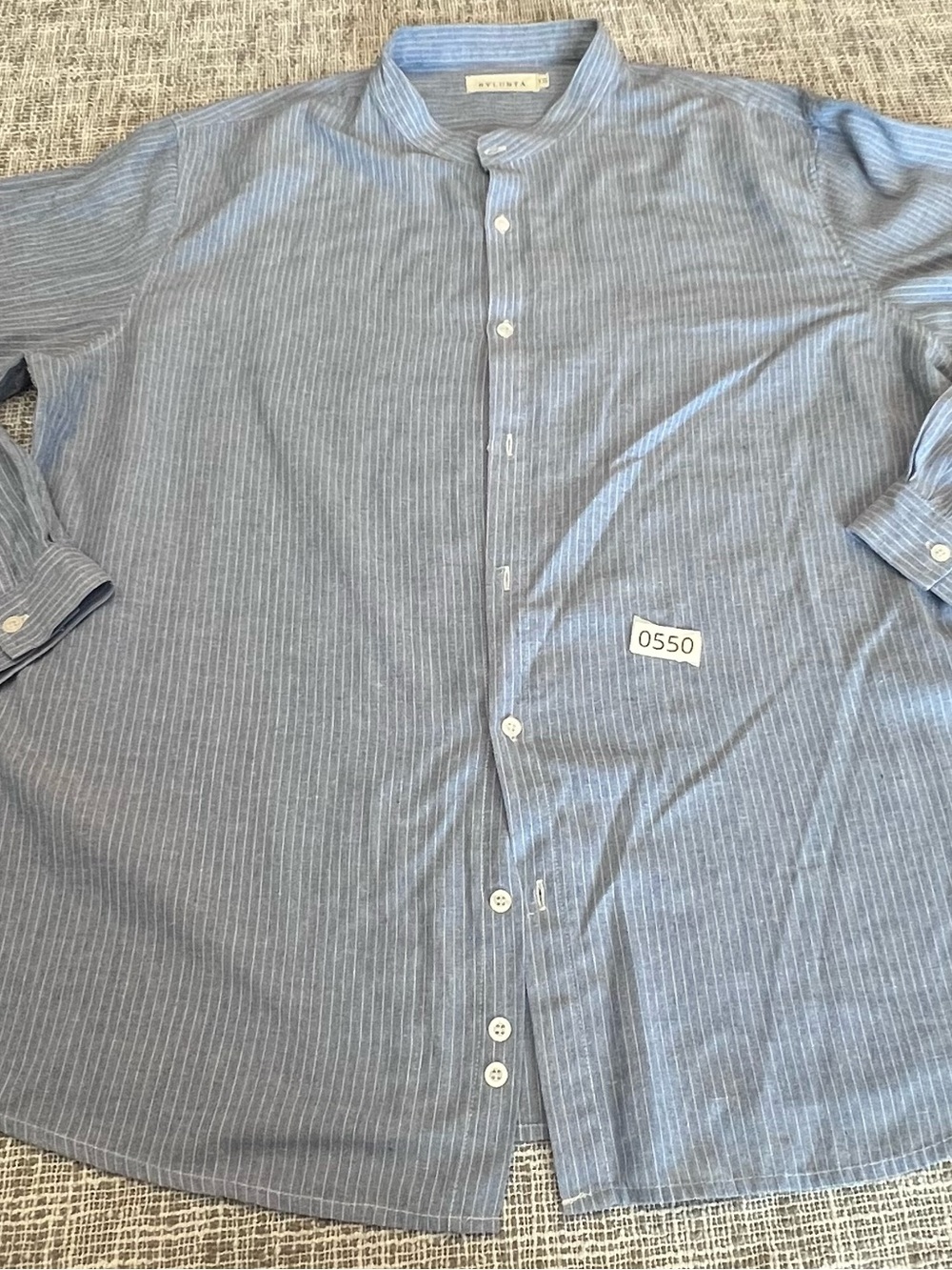 Men's Light Blue Pinstripe Mandarin-Collar Button-Down Shirt